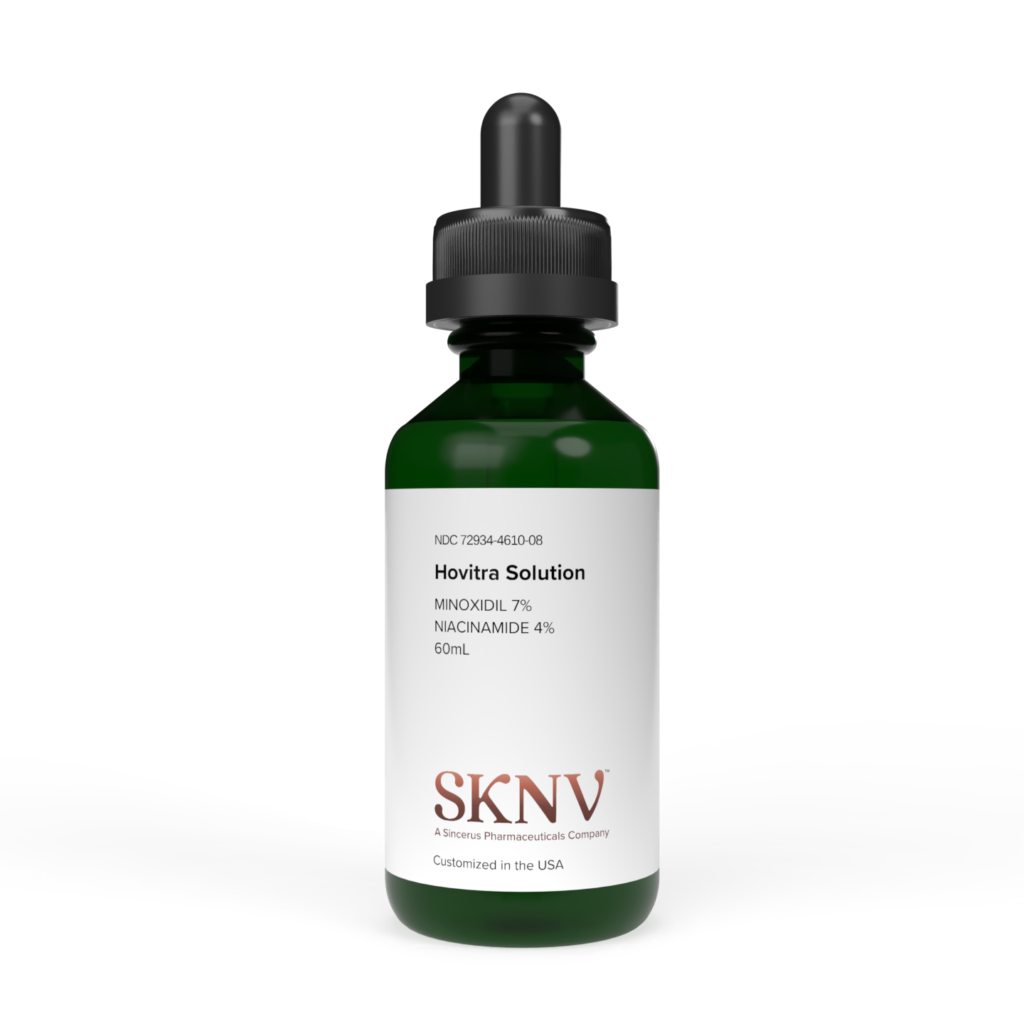 Hovitra Solution 60ml glass bottle – Minoxidil 7% Niacinamide 4% compounded by SKNV Pharmacy